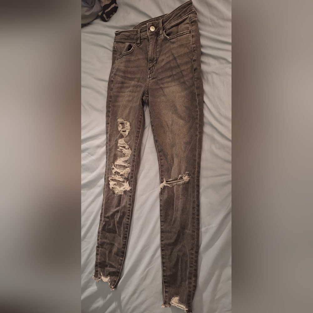 American Eagle Outfitters Ripped Dark Gray Skinny Jeans